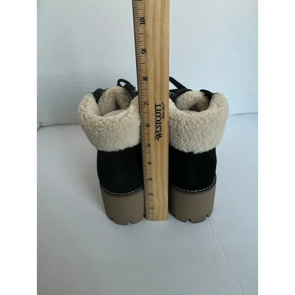 Blondo Devin Waterproof Boots Women 8.5 Black Excellent Suede Sherpa Lug Sole‎